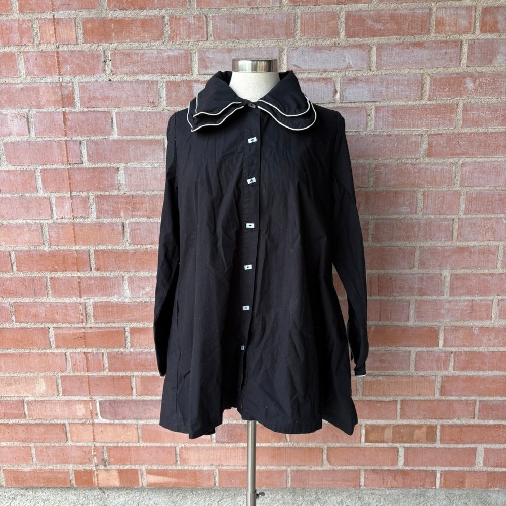 IC By Connie K Black Peter Pan Collar Button Front Tunic M Art to Wear